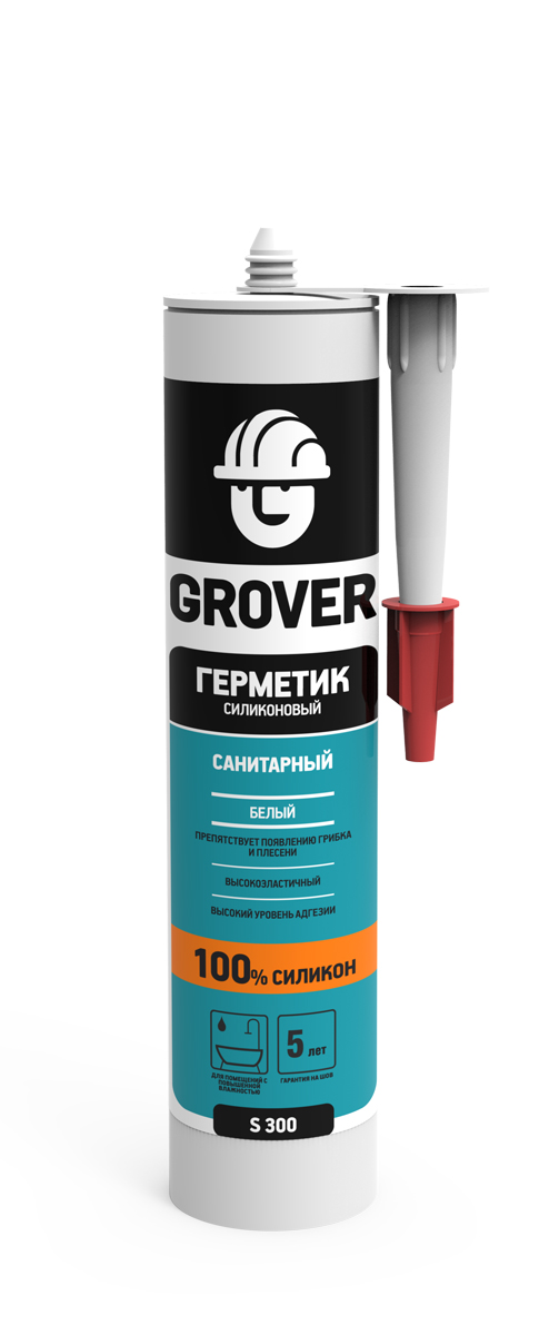 Герметик GROVER S300 прозрачный силиконовый санитарный 300мл 		