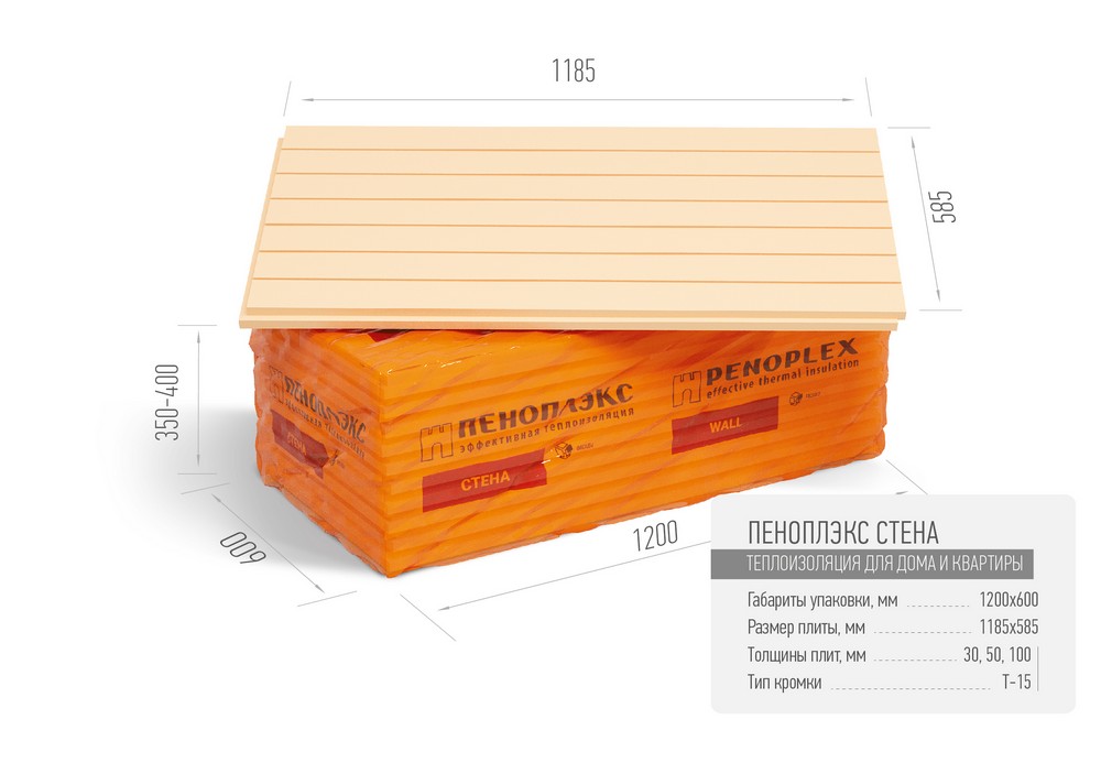 Экструзионный пенополистирол ПЕНОПЛЭКС СТЕНА® 30х585х1185 мм  Т-15